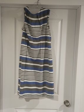 Calvin Klein Blue, Gray and White Striped Sheath Dress NWOT